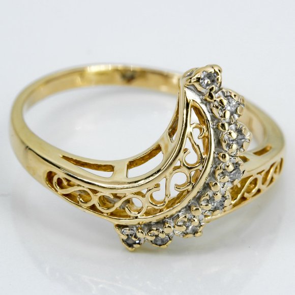 14k Yellow Gold Diamond Filigree Wave Ring - Picture 1 of 4